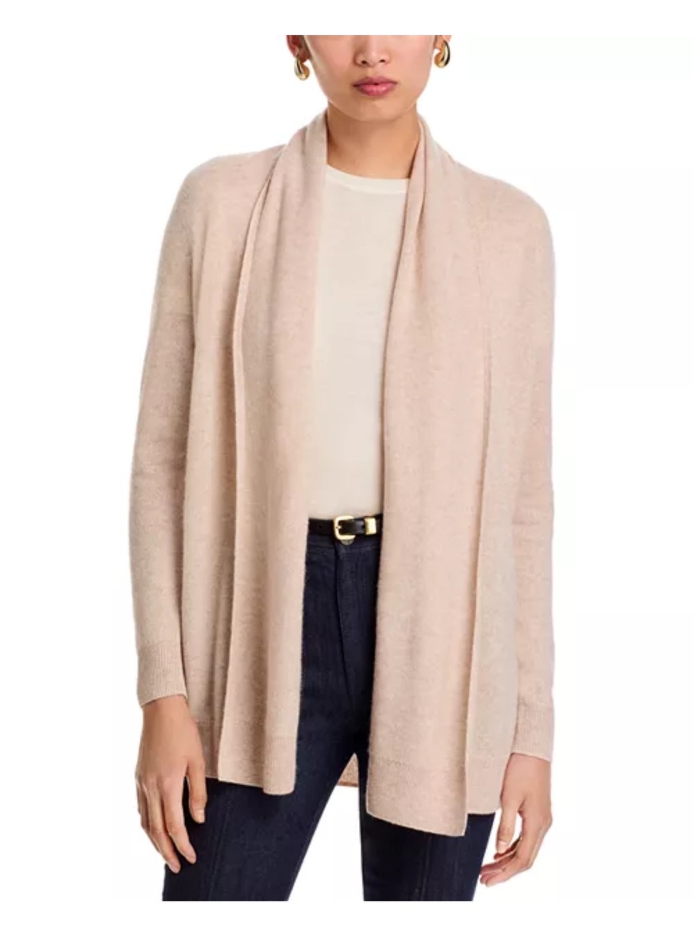 Bloomingdale's Open-Front Cardigan in Oatmeal 100% Cashmere XXL